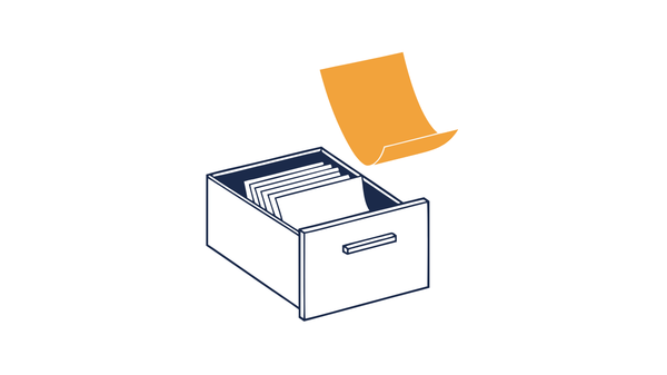 An open filing cabinet with one glowing document — memory built into the model